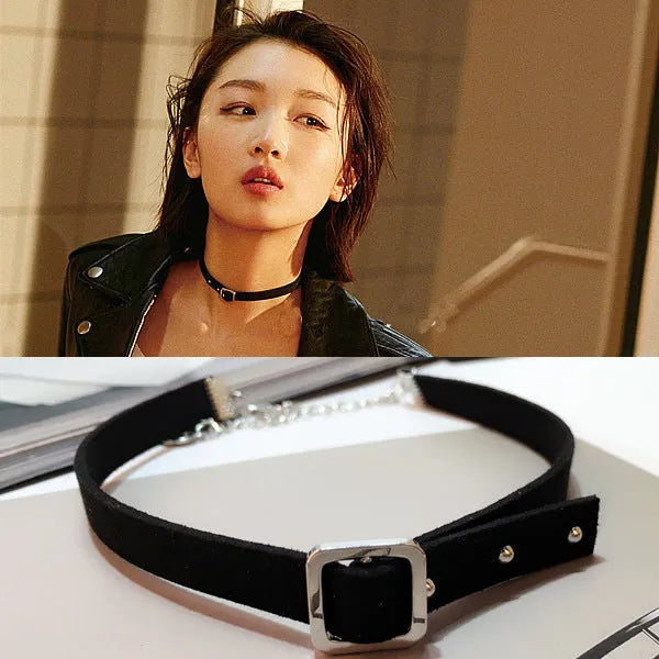 Studded choker necklace women's geometric alloy jewellery in gold or silver Korean style
