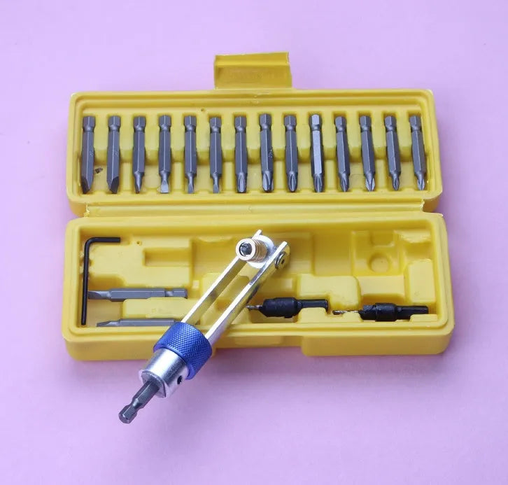 Half Time Drill attachment set with swivel head, Phillips bits, and flathead bits for power drill conversion