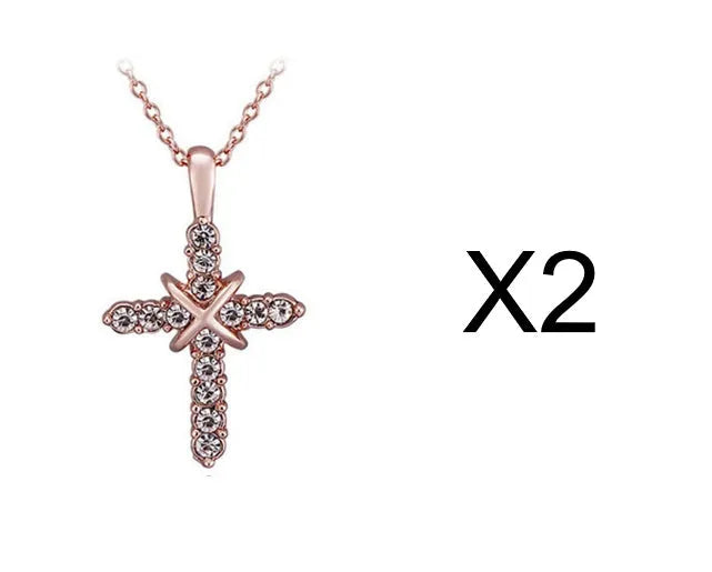 Studded Jesus cross pendant clavicle chain necklace in alloy with rose gold finish option