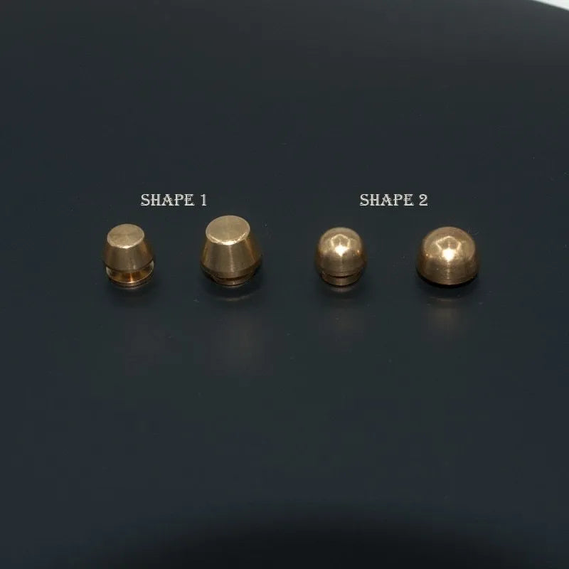 Brass decorative buckles in 10x6mm and 12x7mm sizes with round and geometric foot nail shapes