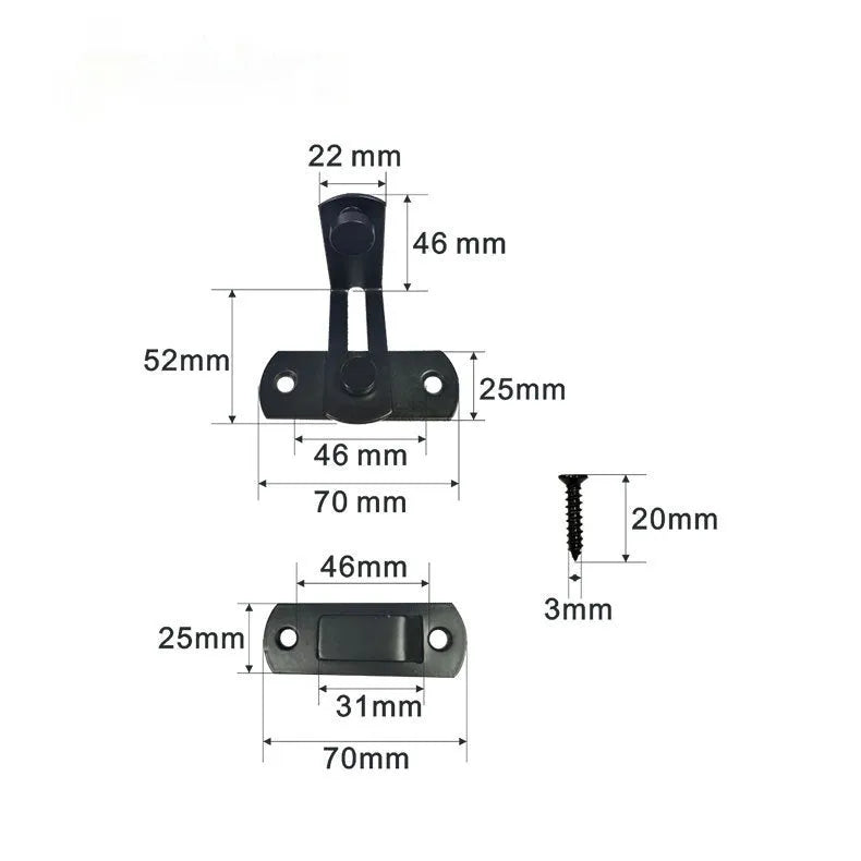 American style 90 degree barn door lock with flat shackle for sliding doors.