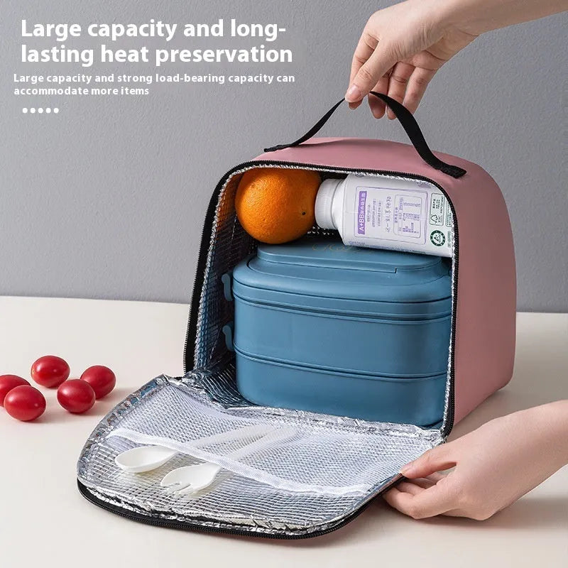 Insulated lunch box bento bag in textured cloth with large capacity for keeping food warm
