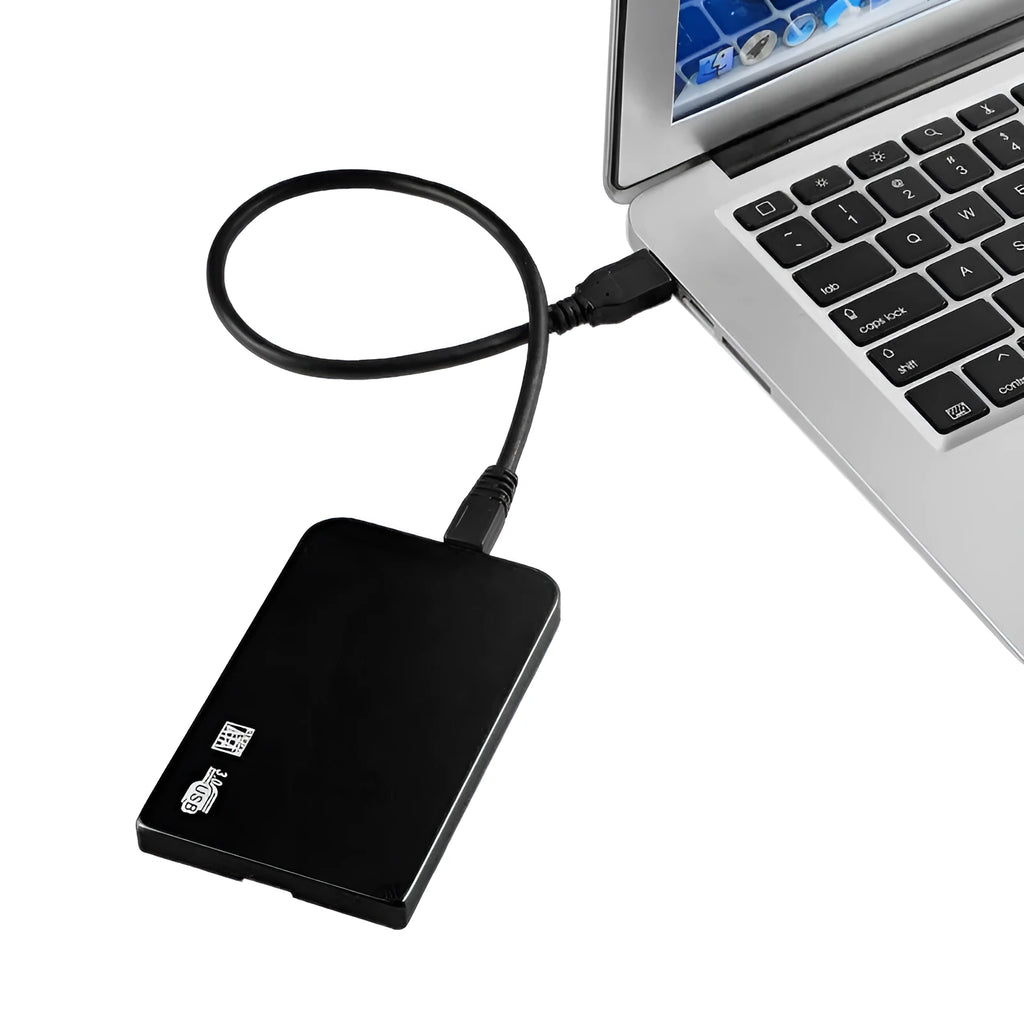 USB 3.0 aluminium hard drive enclosure for 2.5-inch SATA drives, 118 x 72 x 10mm, silver black blue