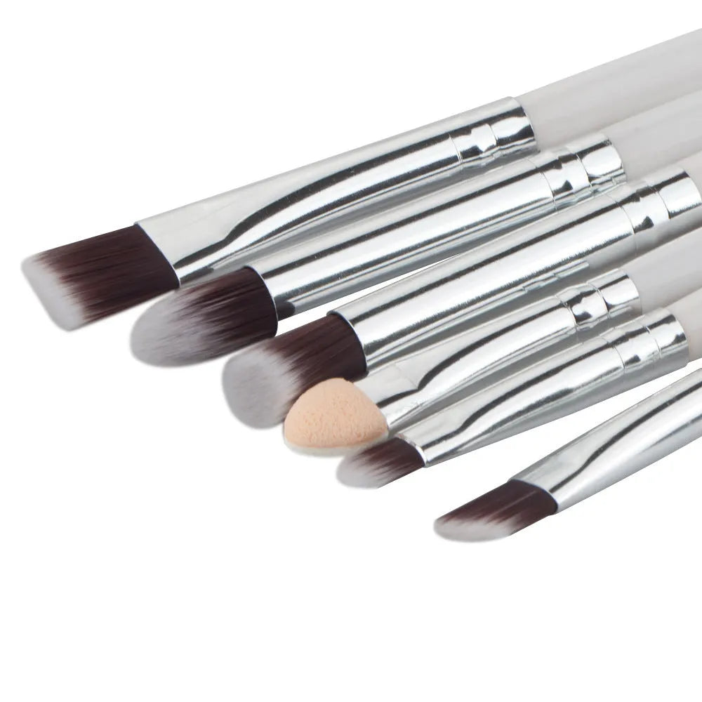 6PCS eye makeup brush set with wood handles and nylon bristles on white background