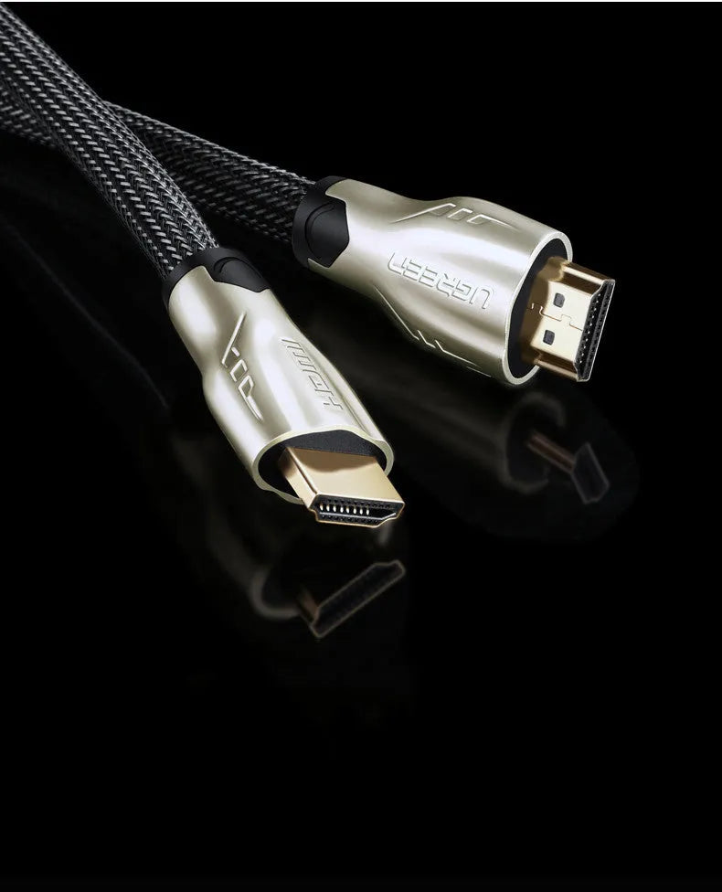 A black HDMI cable with gold-plated connectors, shown with length options from 0.5 metres to 5 metres.