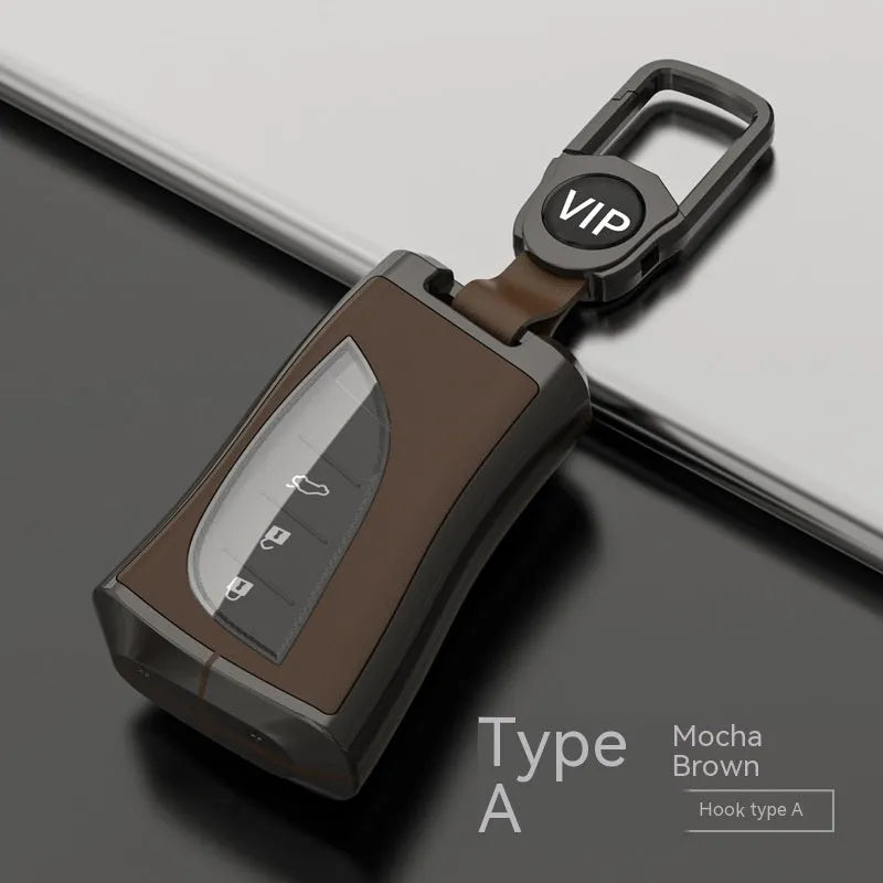 Black zinc alloy and TPU car key case for Lexus A series with metal clip and key ring cutout