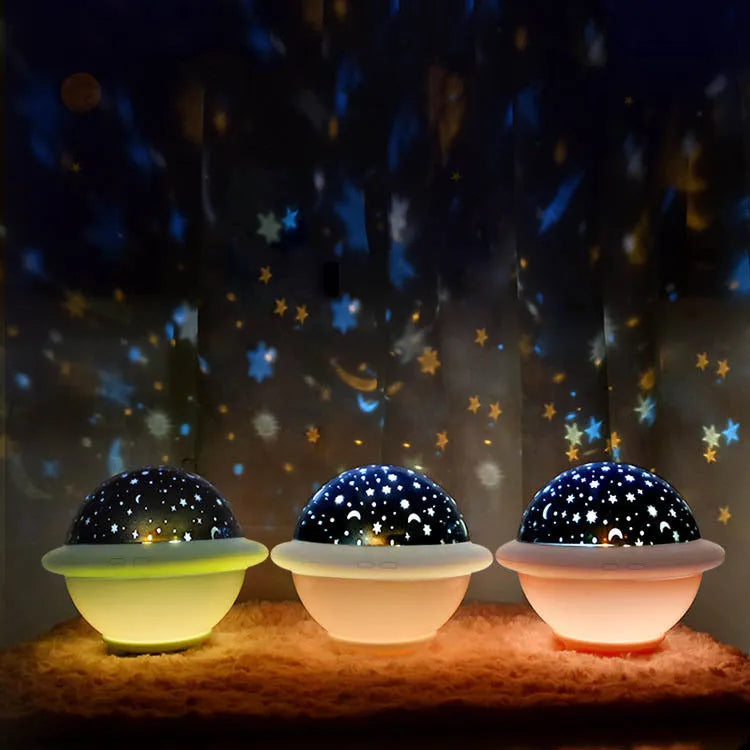 UFO-shaped starry sky projection light in plastic construction with modern design