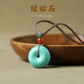 Natural turquoise peace buckle pendant necklace, 25mm round green polished turquoise pendant