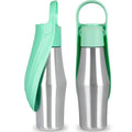 750ml portable dog water bottle with stainless steel body, silicone cap, and folding BPA-free drinking bowl
