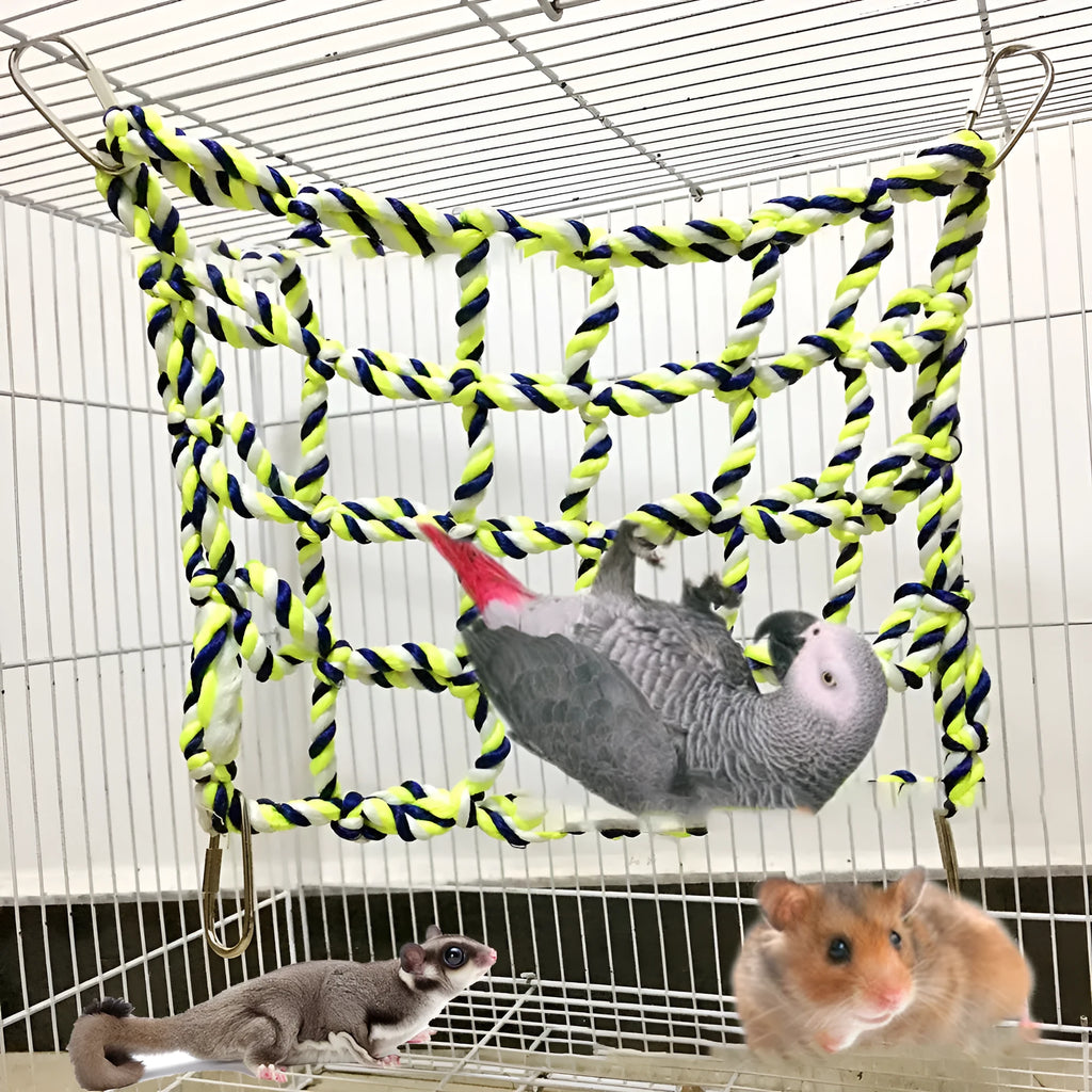 Woven small pet climbing net, 20x28cm, with four hardware buckles for parrot, hamster, squirrel or sugar glider cages