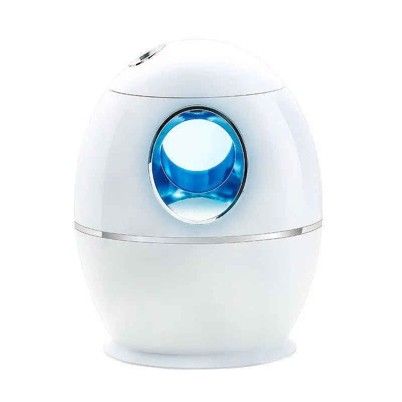 White columnar household air disinfection humidifier with USB cable on a table.