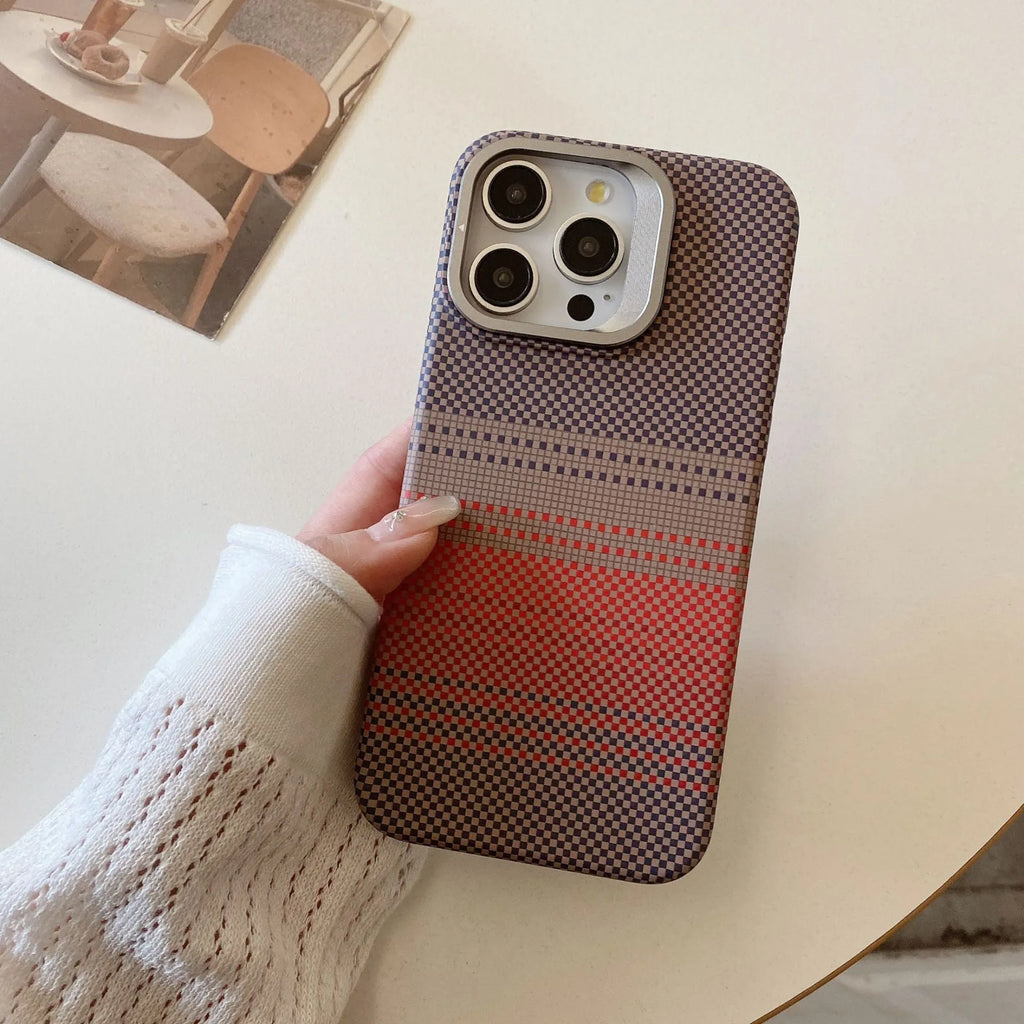 Magnetic phone case with metal lens holder and bracket for iPhone 14 Pro in Sunset Orange colour