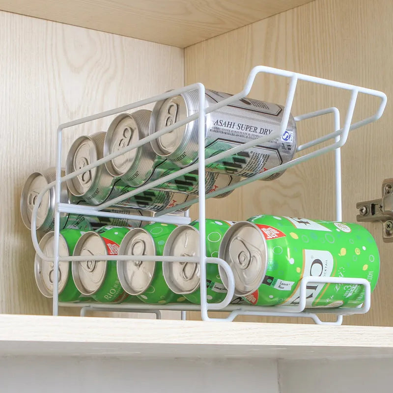 Double-layer iron kitchen storage rack with cans, 28x18x14cm in picture colour