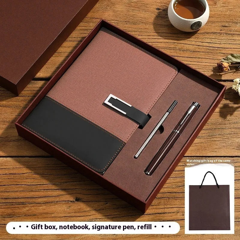 A5 soft leather business notebook in brown, black, green, blue, and red colour options.