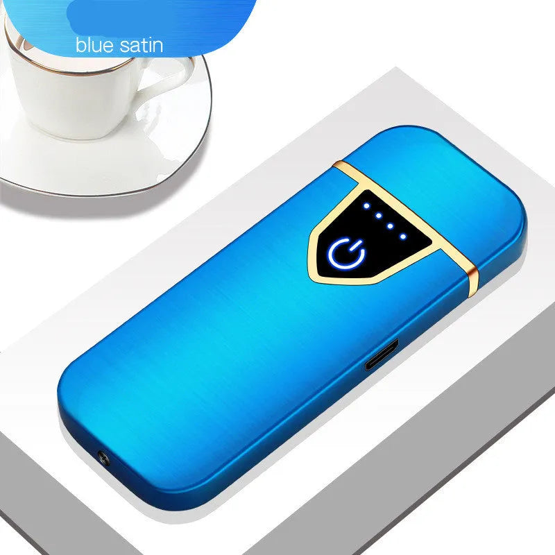 Personalized fingerprint induction USB rechargeable cigarette lighter in black with zinc alloy details