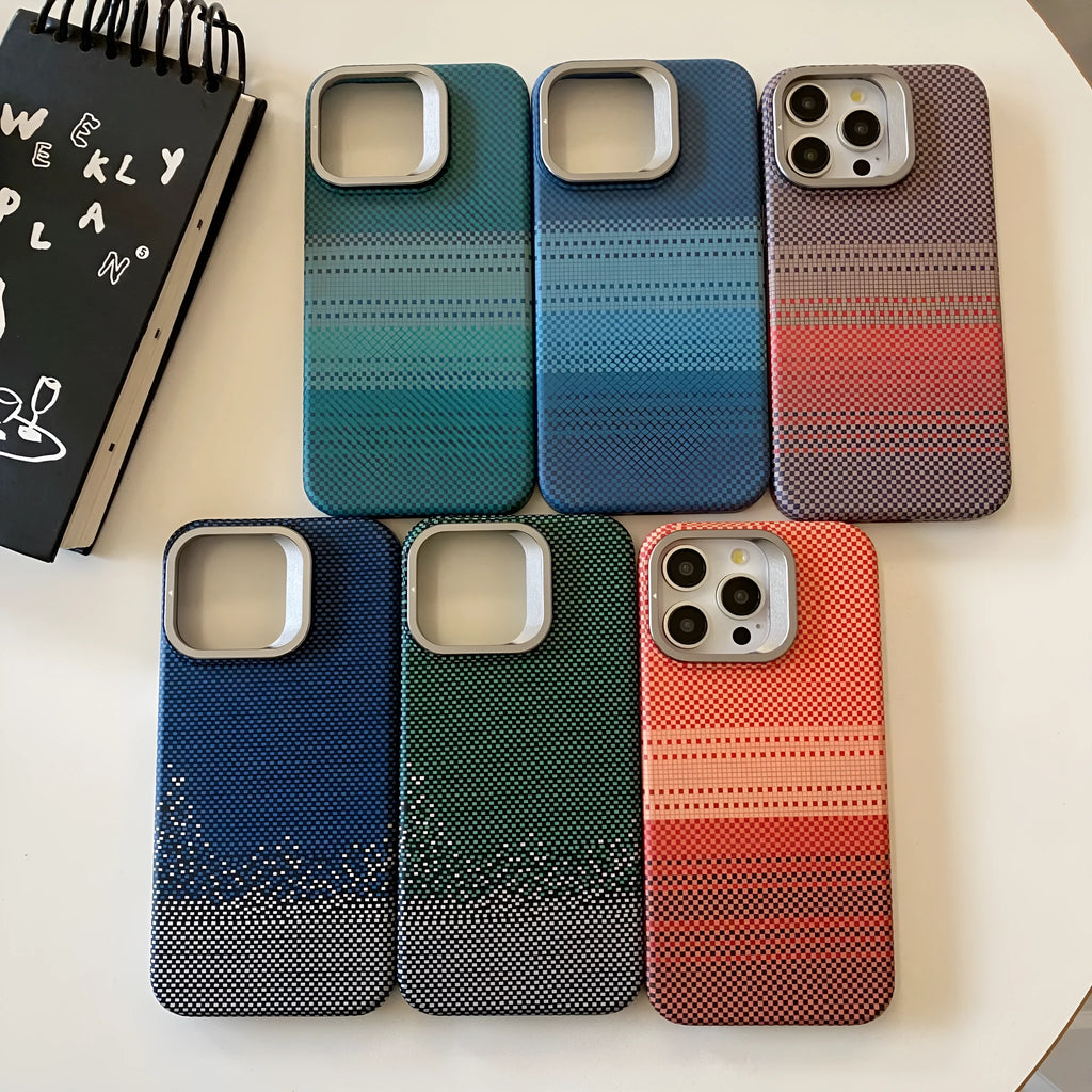 Magnetic phone case with metal lens holder and bracket for iPhone 14 Pro in Sunset Orange colour