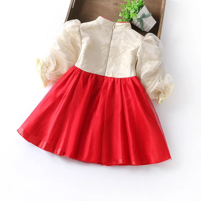 Girls floral red dress in chemical fibre blend, spring autumn, sizes 73cm to 95cm