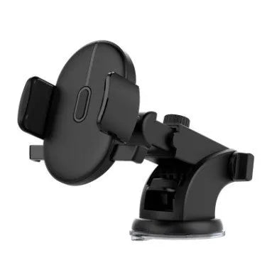 Yellow and black telescopic car phone holder with suction cup mounted on a dashboard