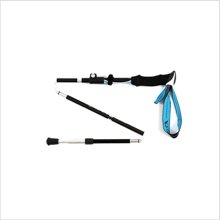 Folding telescopic trekking pole in aluminium alloy, adjustable 36-130cm, shown in black yellow and black blue colour options