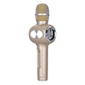 Yaerjia E108 handheld karaoke microphone in black, gold, or pink with rechargeable battery.