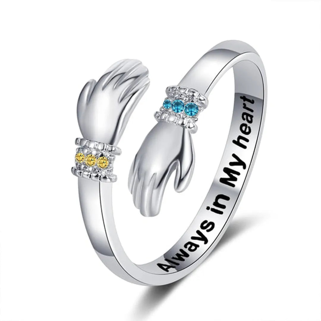 Silver tone copper birthday stone ring with personalised monthly birthstone option