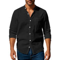 Men's long sleeve stand collar shirt with pockets in light blue, khaki, white, black or dark grey, sizes S to XXXL
