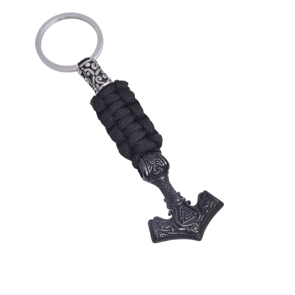 Viking triangle rune impactor keychain in stainless steel with bear pattern, half-handmade finish