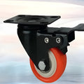 Red double bearing mute universal caster wheel in PP PU PVC, 1.5 to 5 inch, flat bottom or M8 M10 M12 screw fitting