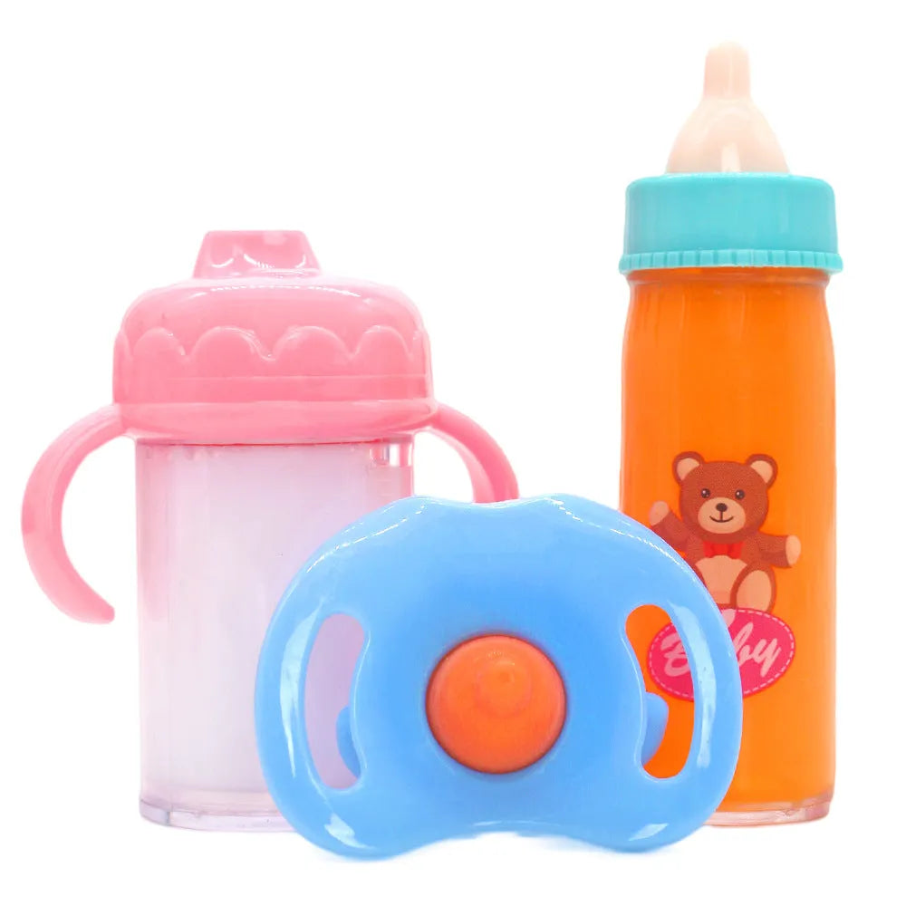 Plastic doll feeding bottle accessory for 14-18 inch dolls in pony pink or bear blue combination