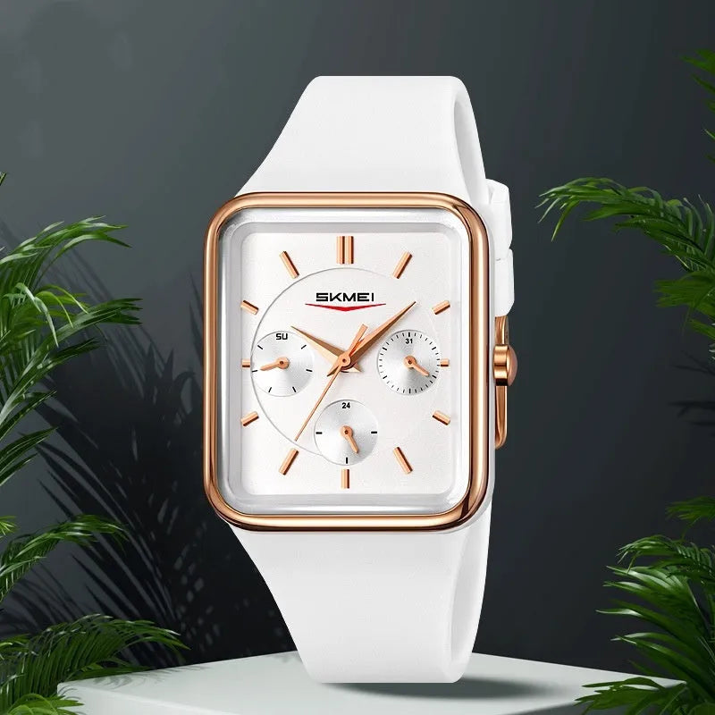Square waterproof watch for girls with silicone strap in five colour options.