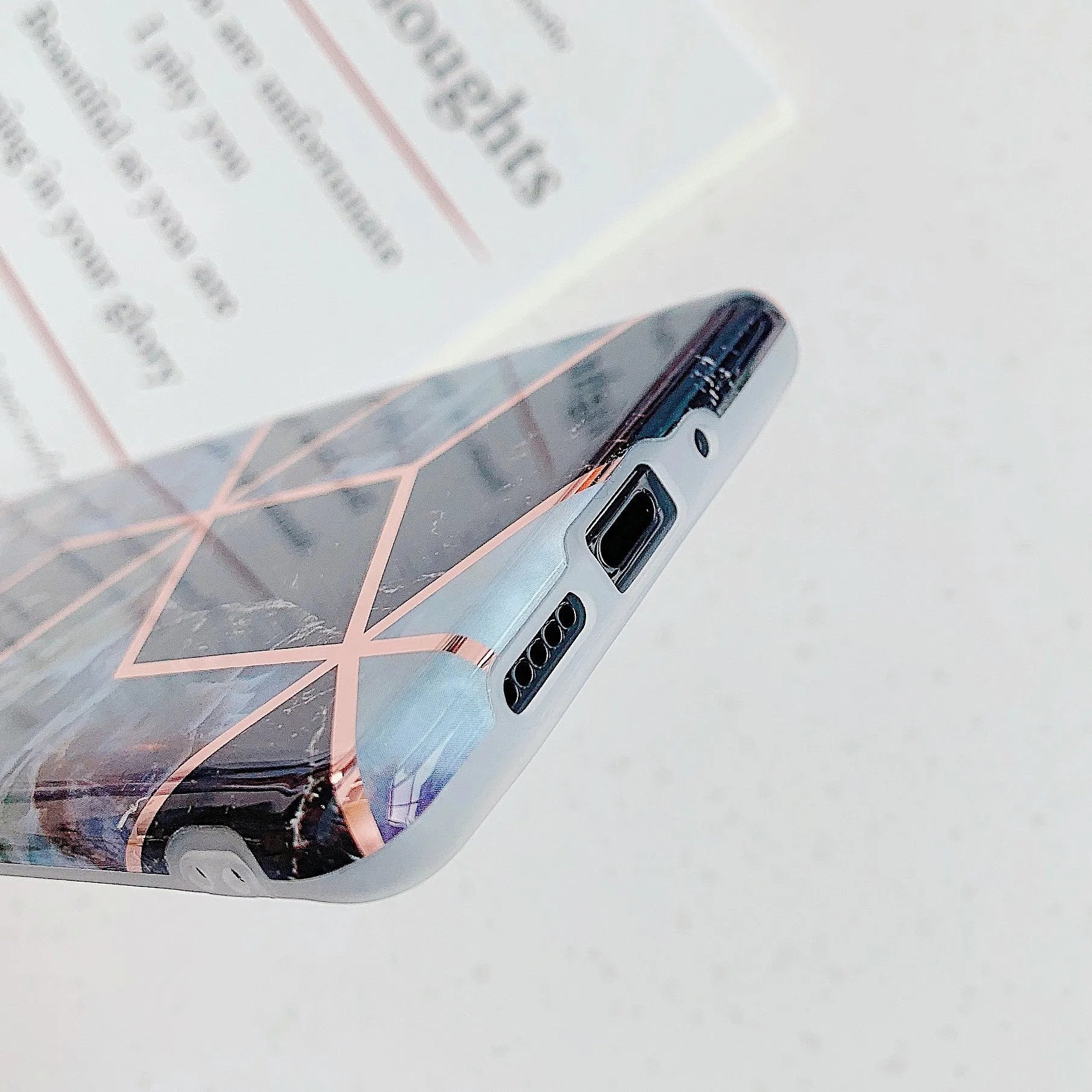Electroplated marble finish mobile phone case for Huawei and Samsung smartphones in various colours.