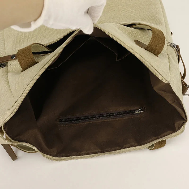 Large capacity canvas shoulder bag for women with zipper, phone and file pockets in grey, black, brown or khaki
