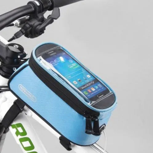 ROSWHEEL PVC bicycle frame bag for iPhone smartphones mounted on bicycle frame in black colour