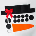 DIY Christmas snowman decoration 16-piece non-woven kit with 80x20cm hat, bow, nose, rounds, semi-circles and tape.