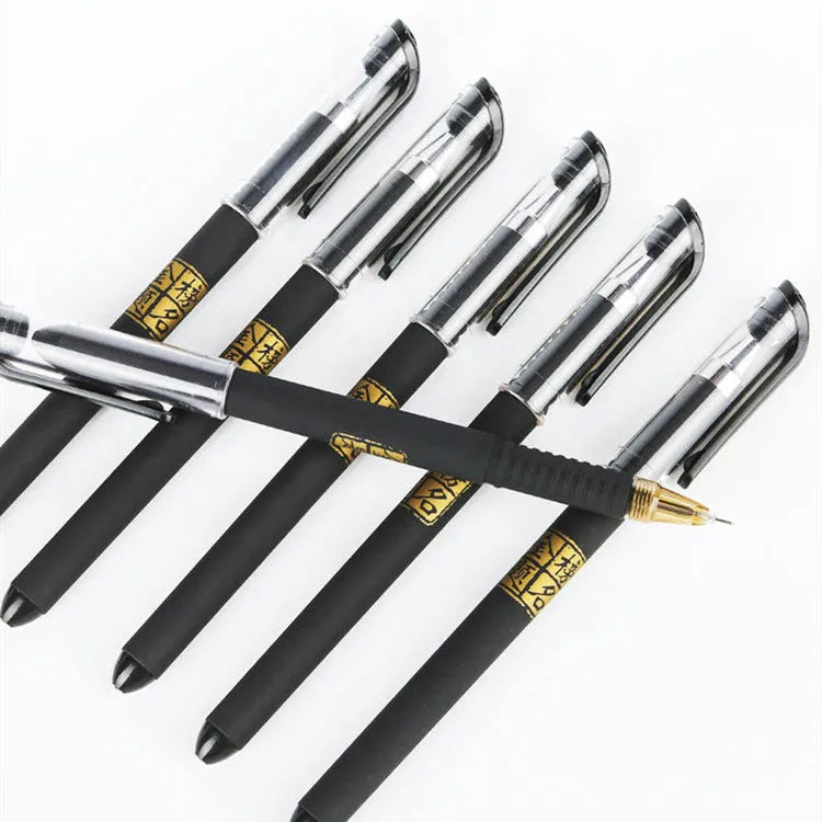 Eight carbon black gel pens with plastic bodies, featuring both bullet-tip and needle-tip options for writing