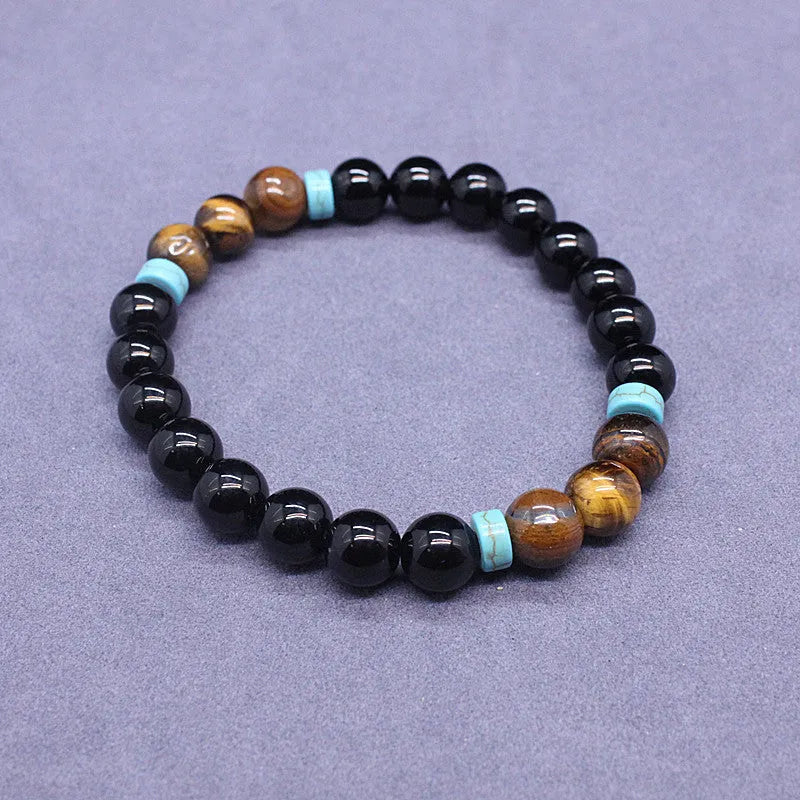 Black agate and tiger eye stone jewellery set with geometric bracelet and necklace
