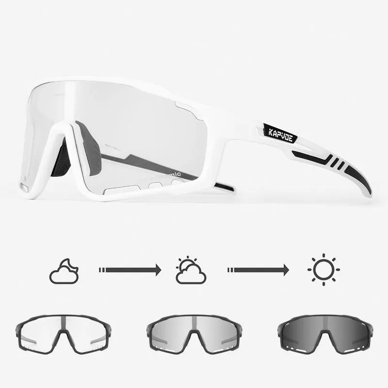 Photochromic cycling sunglasses with semi-rimless TR90 frame on a solid colour background