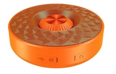 Compact Bluetooth speaker in black, orange, and silvery white colour options