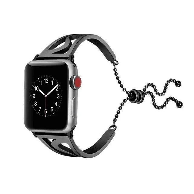 Stainless steel hollow watch strap for Apple Watch Series 4 3 2 1, adjustable, in black gold rose gold or silver