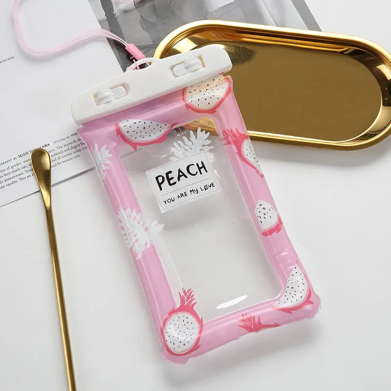 Colourful waterproof hanging neck bag for 6 inch phones with cartoon pattern