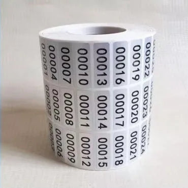 Matte silver digital label serial number sticker, 20x10mm self-adhesive thermal printing label on white base paper