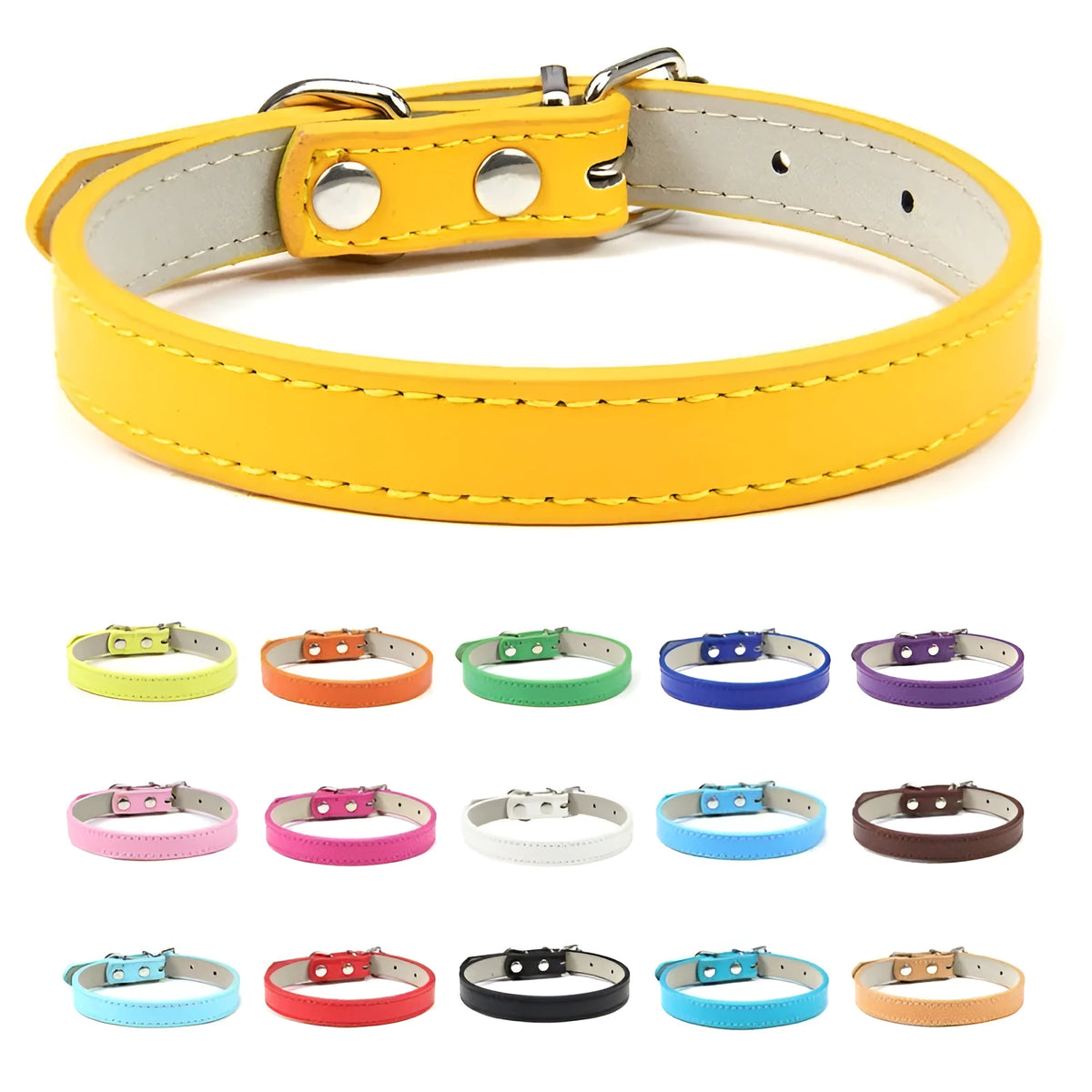 PU leather pet collar with wire buckle in red, 1.5cm wide, 30cm total length for 19cm-27cm neck