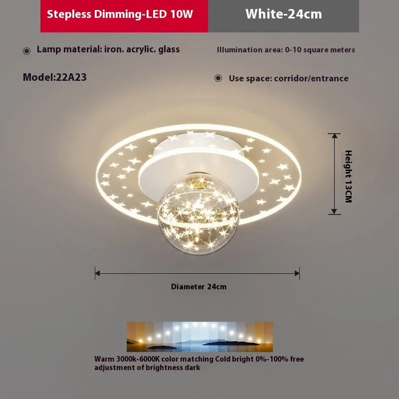 Modern simplicity style ceiling lamp for corridors in gold, black, or white finish with selectable LED colours.