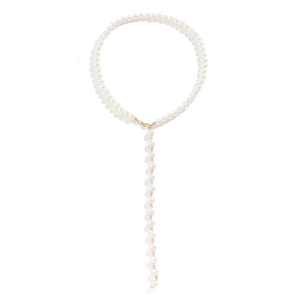 Round beads chain beaded pearl niche necklace with imitation pearl pendant in gold or white
