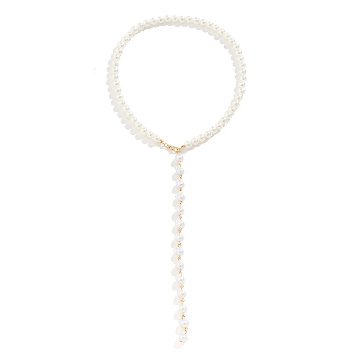 Round beads chain beaded pearl niche necklace with imitation pearl pendant in gold or white