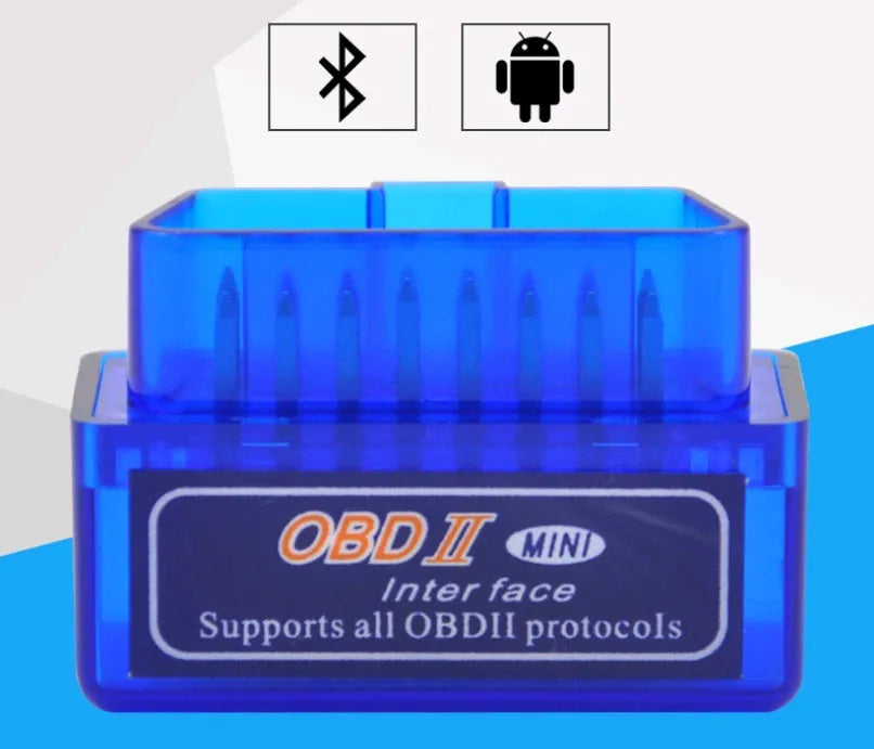 Blue Mini ELM327 OBD2 Bluetooth car diagnostic scanner for Android, compact wireless fault code reader tool