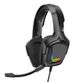 K20 RGB luminous wired over-ear gaming headset with microphone, cloth earmuffs, and braided cable in camouflage grey.