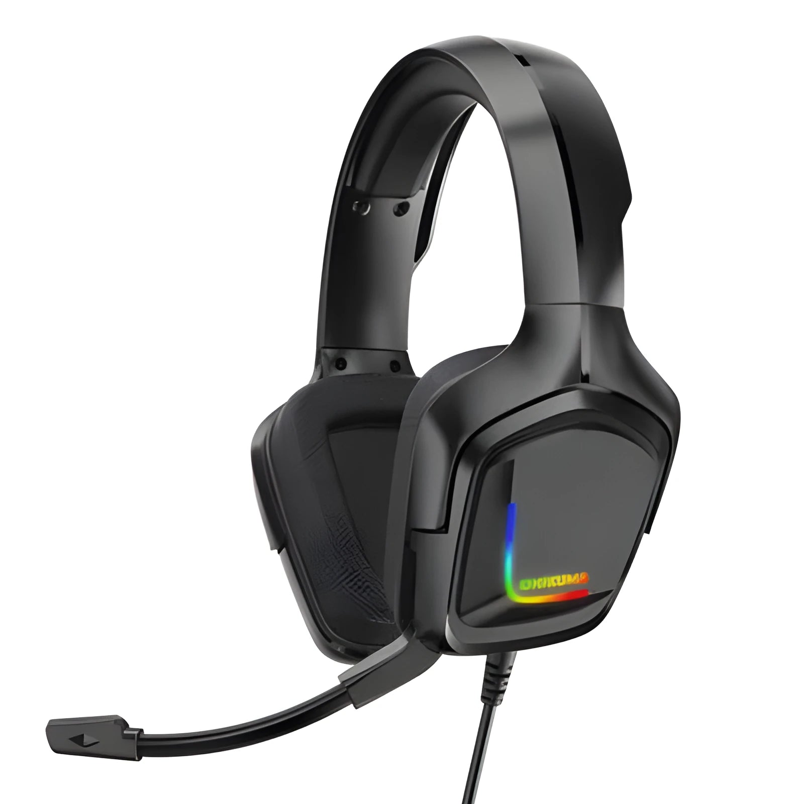 K20 RGB luminous wired over-ear gaming headset with microphone, cloth earmuffs, and braided cable in camouflage grey.