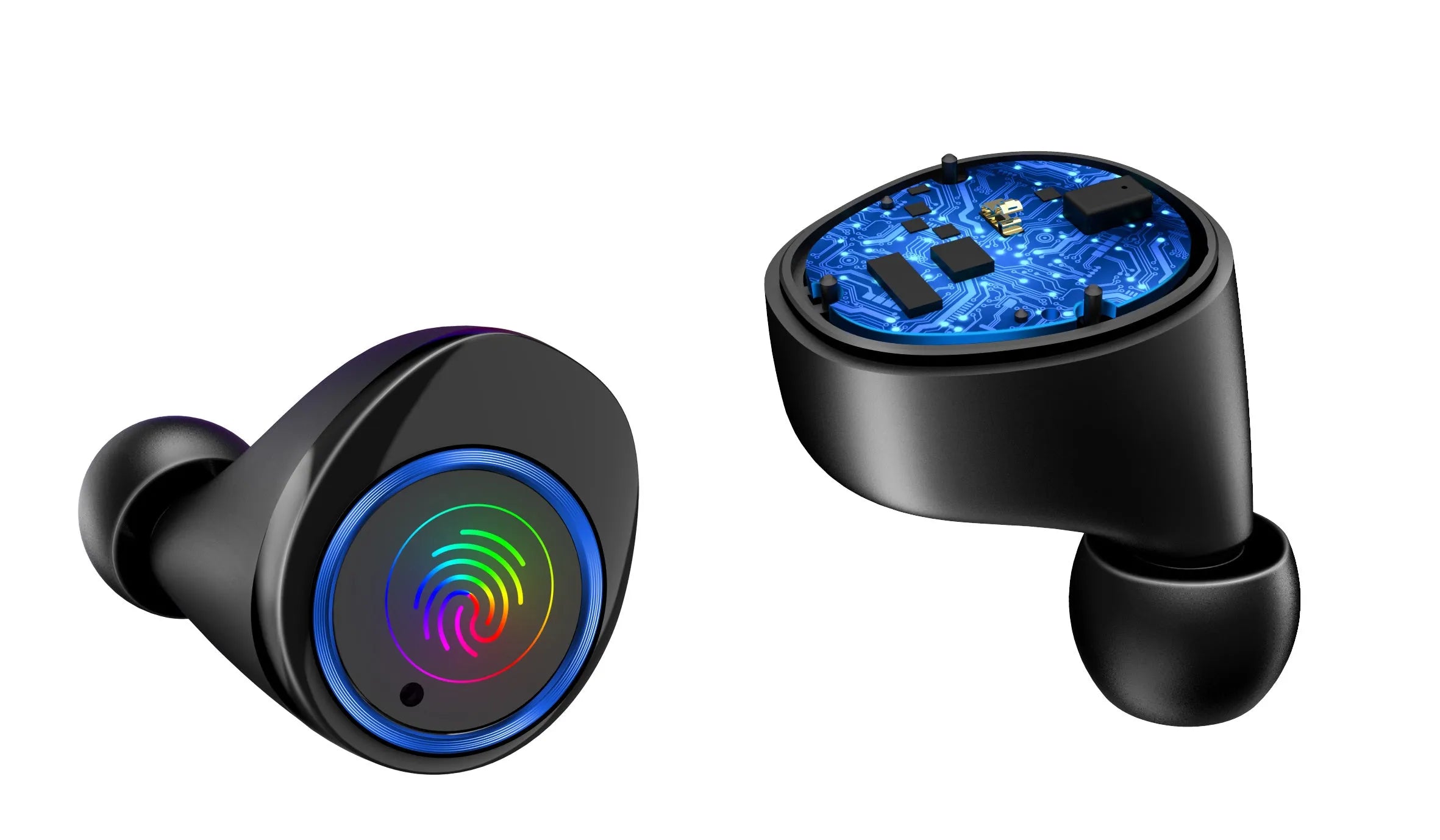 Black X11 Bluetooth wireless earbuds with touch controls and charging case with optional wireless charging