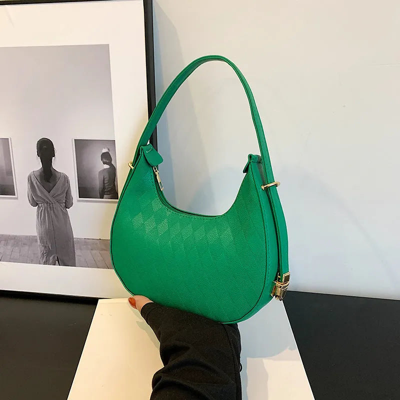 French underarm bag women PU rhombus pattern handbag sandwich pocket 22x20x5cm five colours